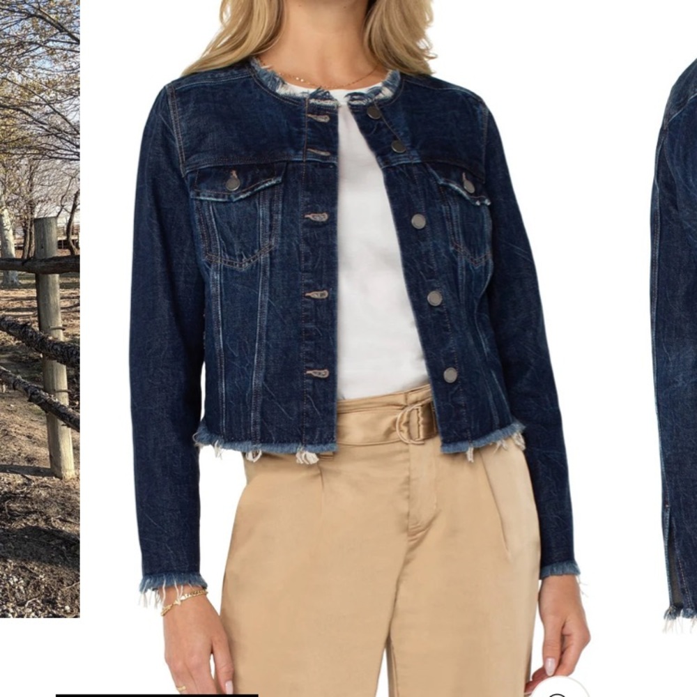 Liverpool Dark Blue Frayed Denim Jacket